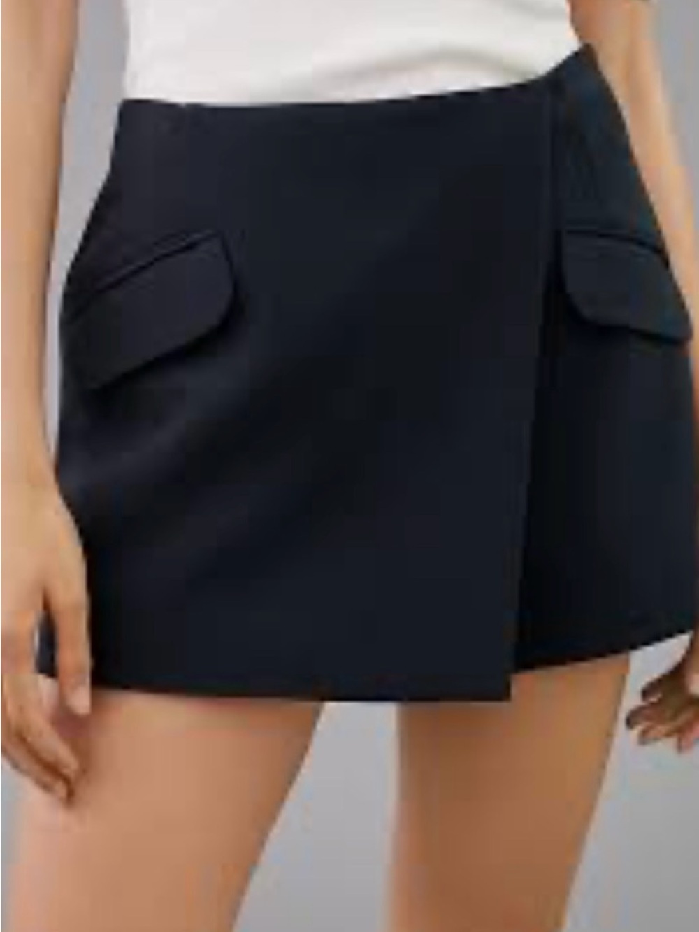 Anthropologie Black Wrap-Front Pocket Skort
